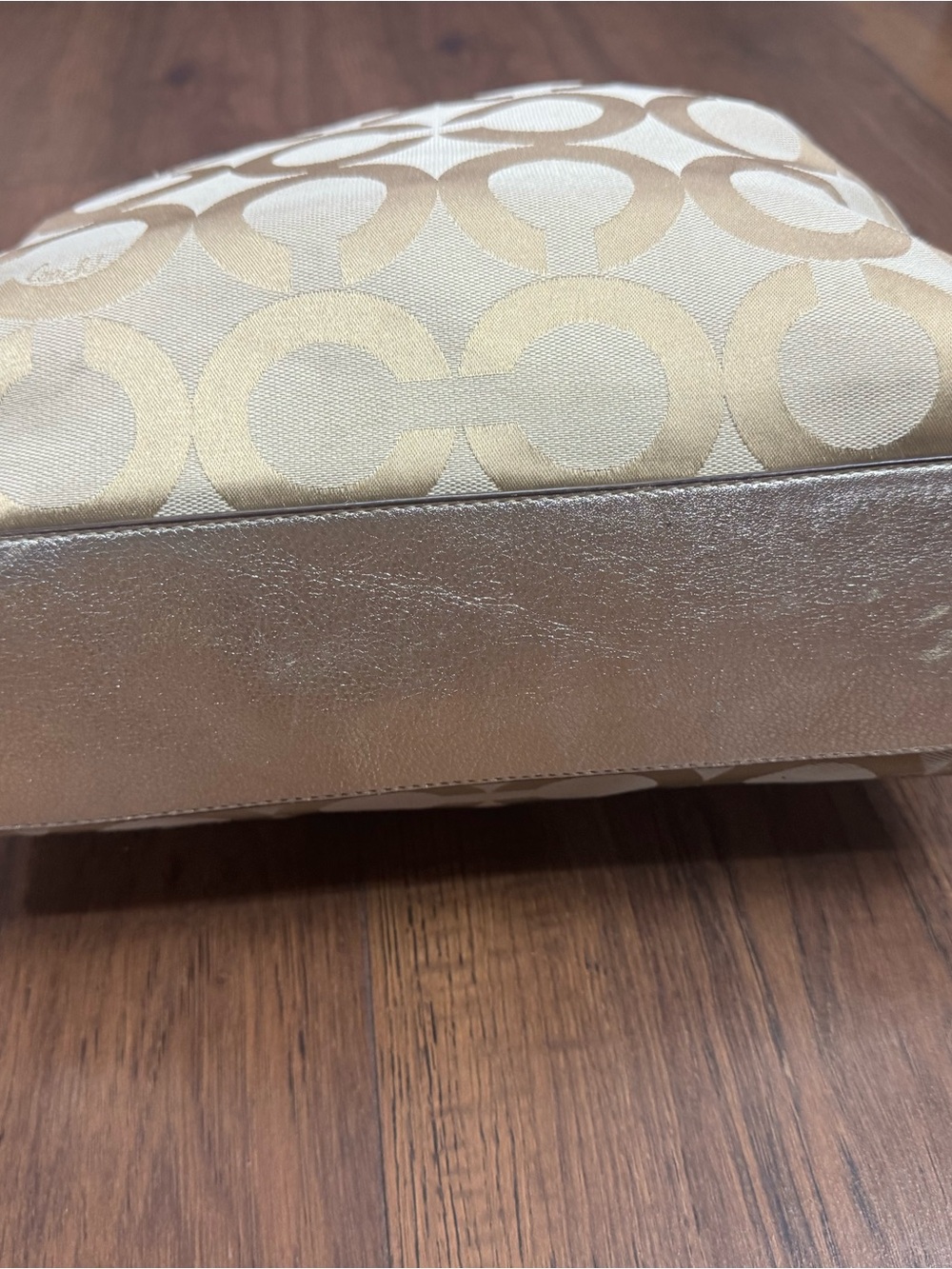 Coach Julia Op Art Tote 15013 Metallic Gold Khaki Large Y2K Bag - Picture 4 of 13